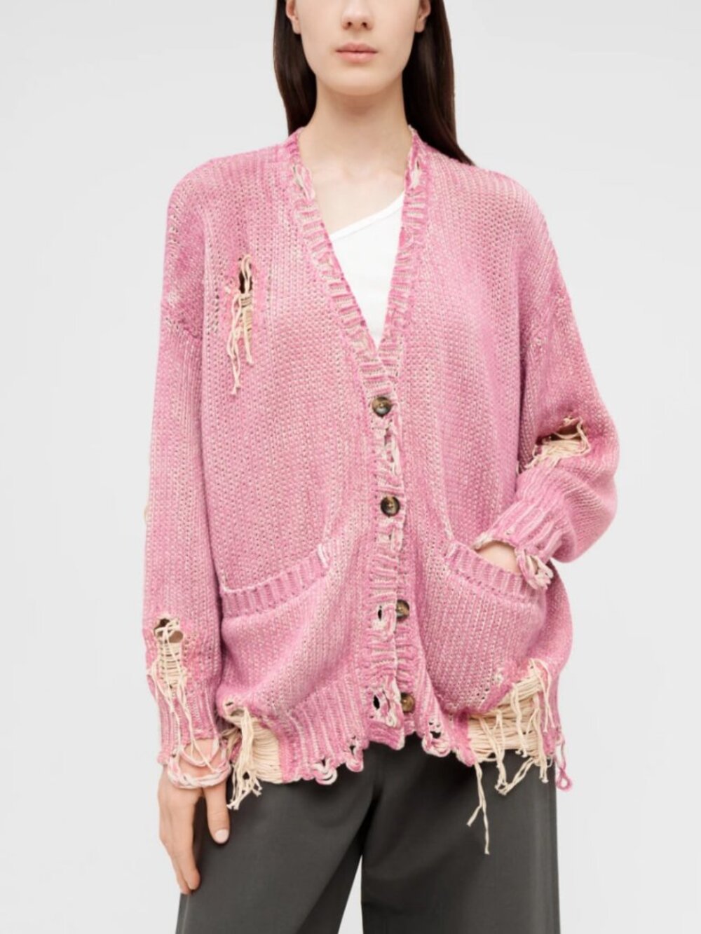 R13 NWOT Pink Jumbo Distressed Cardigan S